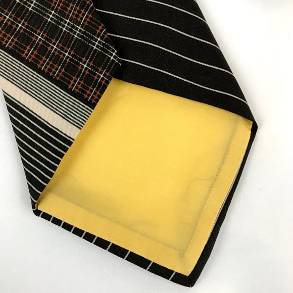 Beau Brummell 1970's Mod Brown Necktie, Thin White Stripes Orange Tie, 4in wide - Picture 4 of 5